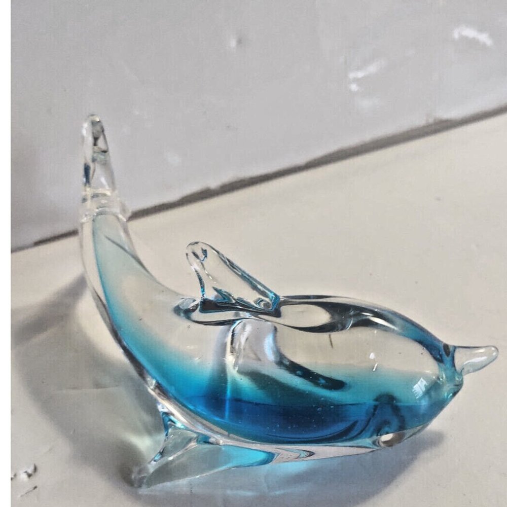 Murano Glass Hand Blown Dolphin Figurine  6" x 4" x 2 1/2"